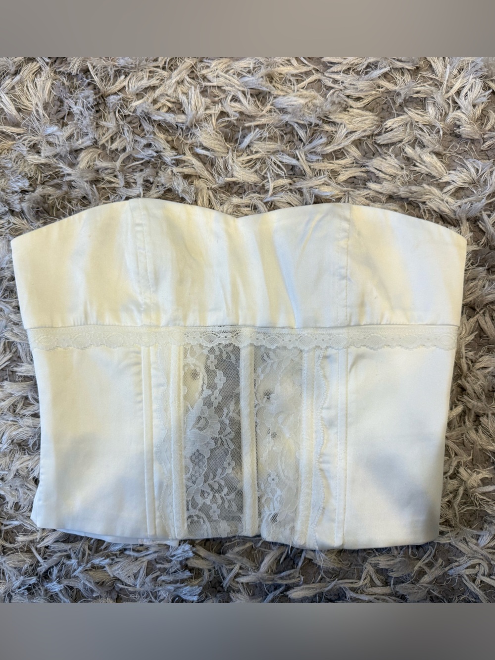 Edikted Cream Lace-Panel Strapless Crop Top